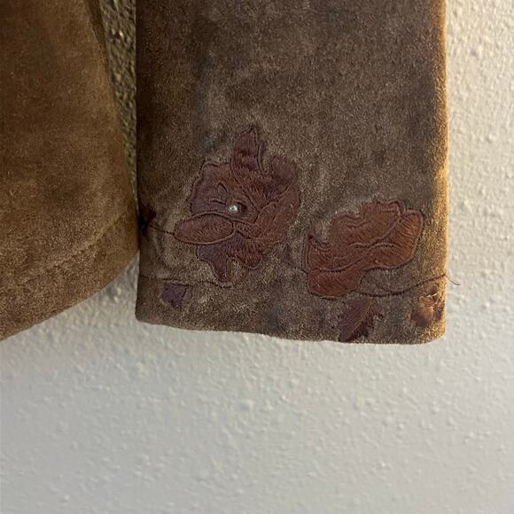 Montanaco Leather Suede Jacket Chocolate Brown Floral Embroidered Woman’s Large - Picture 7 of 7